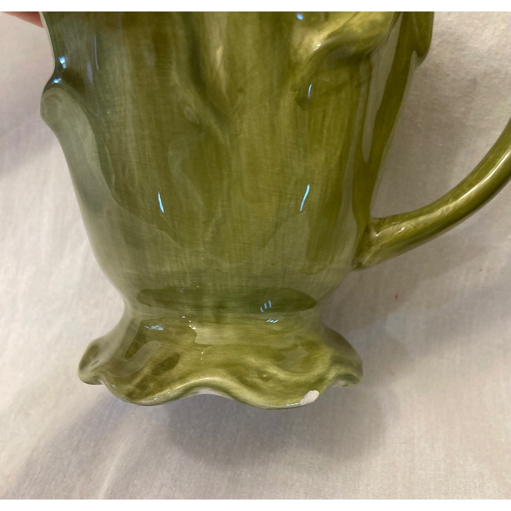 Roscher & Co Set of 3 Green Ceramic Footed Mugs Embossed Leaf Design - Picture 7 of 11